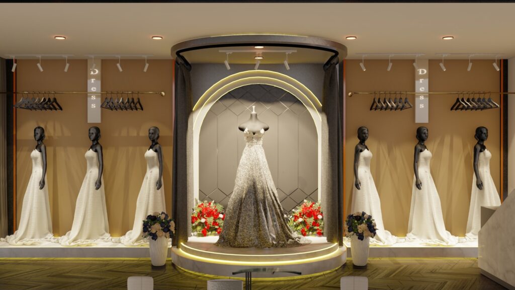 a display of wedding gowns and bridal gowns