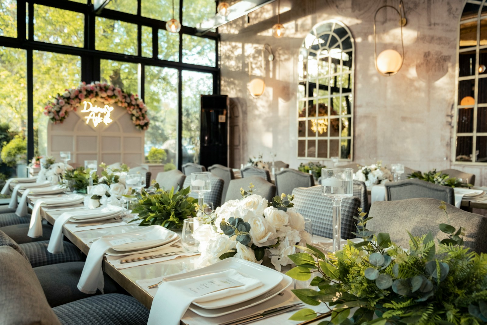 a table set for a formal dinner in a restaurant