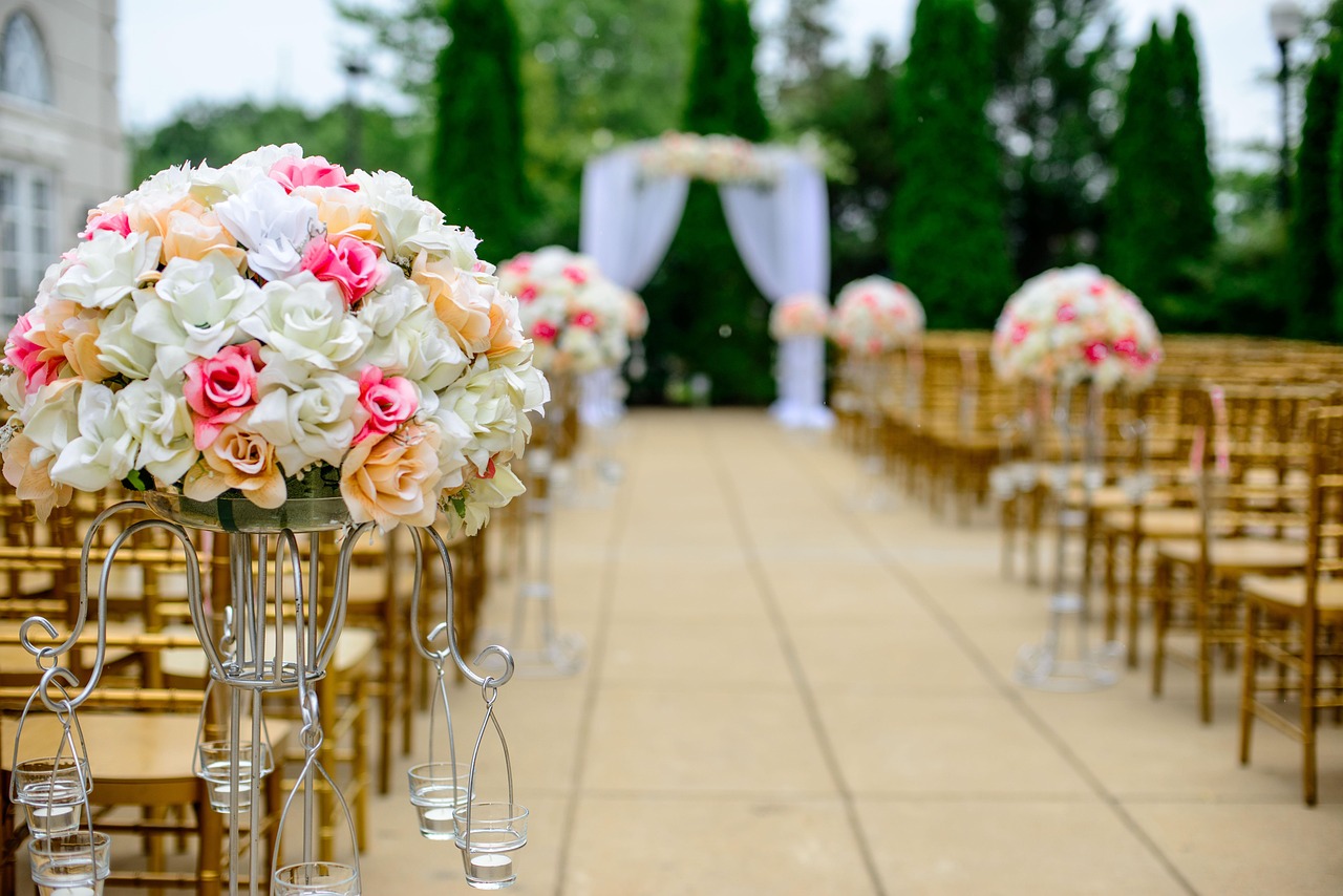 wedding, aisle, flower arrangement, bloom, flower background, blossom, bouquet, flower wallpaper, celebration, chairs, decoration, flora, nature, beautiful flowers, flowers, roses, event, wedding photography, wedding preparations