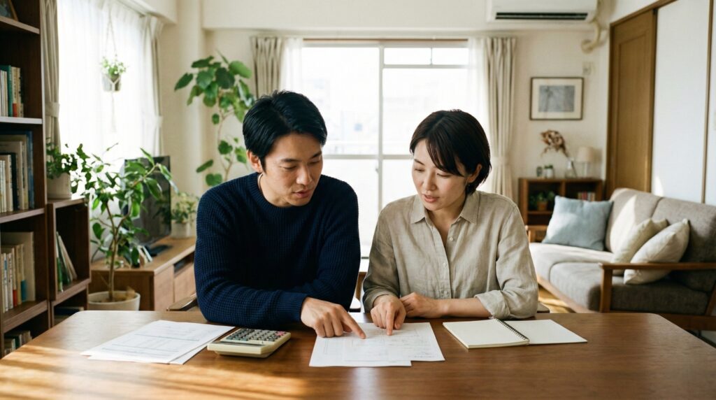 結婚式の契約前に自宅で見積もりを確認し値引き交渉の作戦を立てる新郎新婦