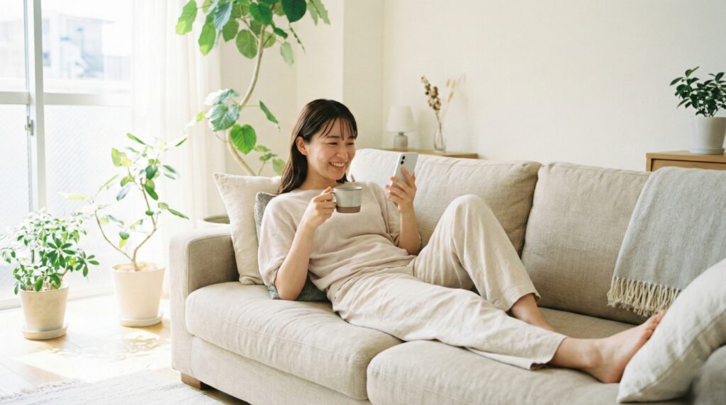 スマホでハナユメ割を使って手軽に結婚式場の割引情報を検索する花嫁