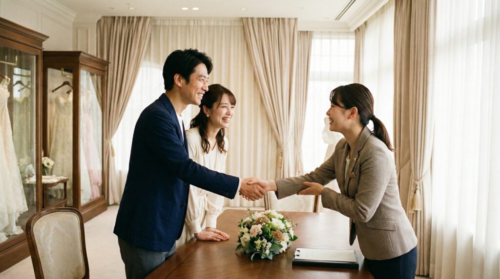 値引き交渉後もウェディングプランナーと良好な信頼関係を築く新郎新婦