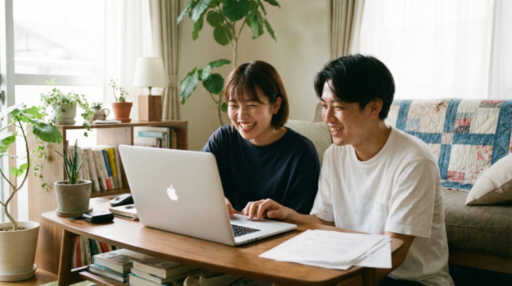 結婚式の最終見積もり対策としてムービーを自作し持ち込み準備をする二人