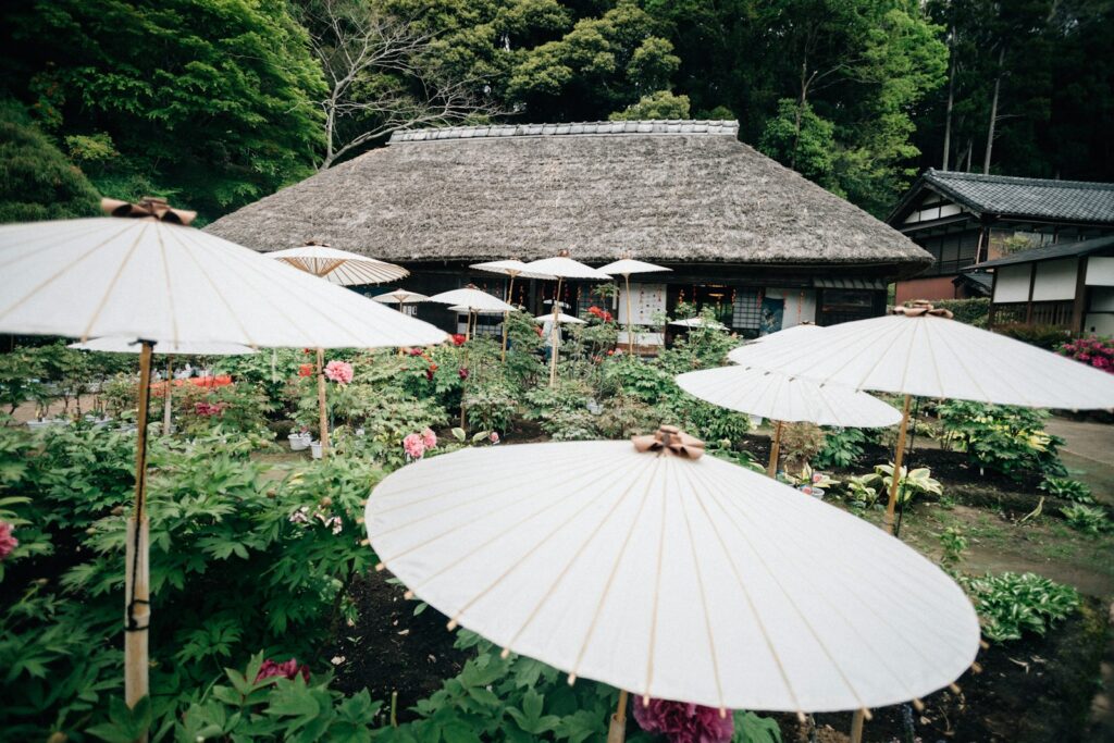 rainy japanese garden wedding